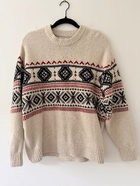 Abercrombie & Fitch Oversize Cozy 'fairisle' Design Crew Neck Oatmeal Sweater